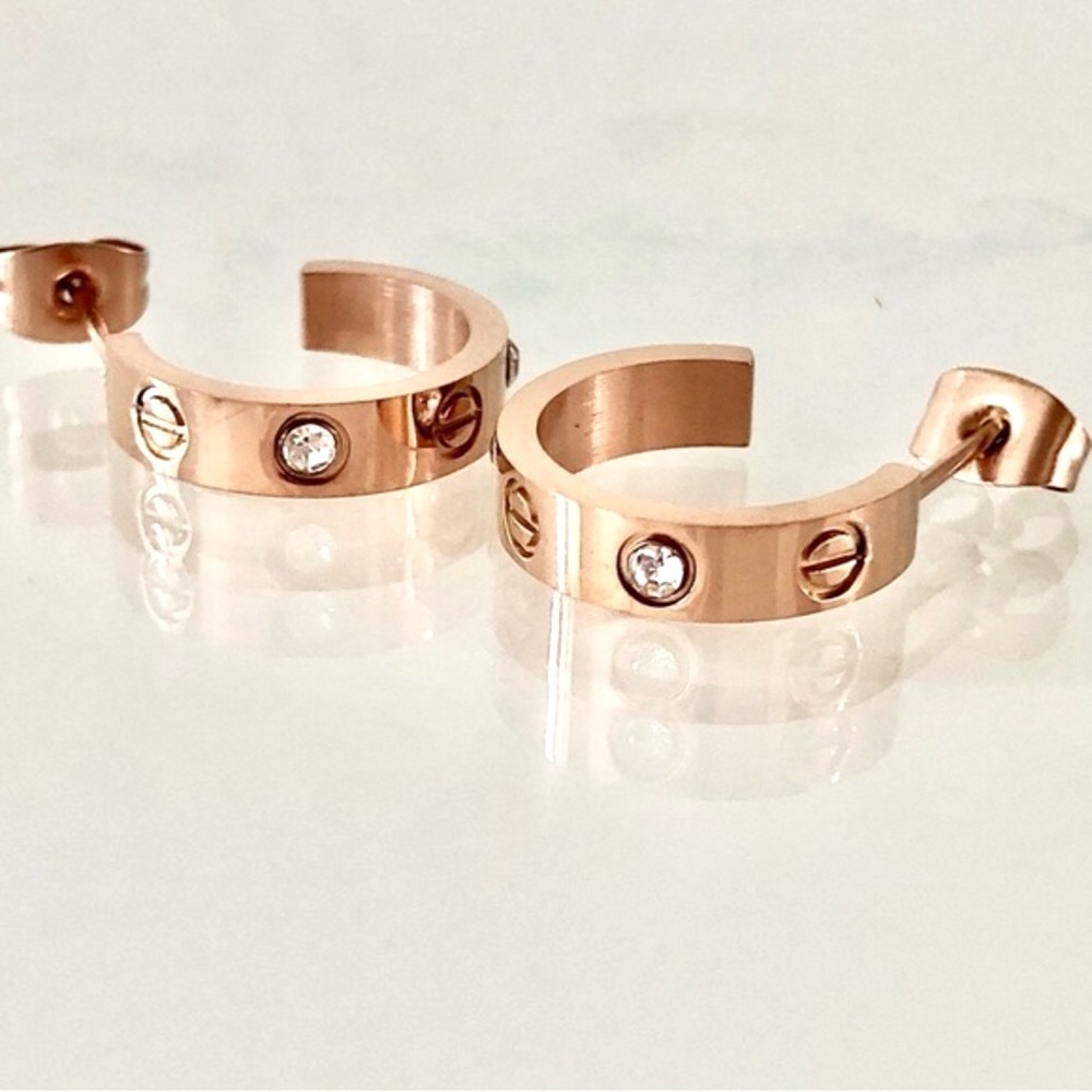 Rose Gold Small Screw Zirconia Hoops